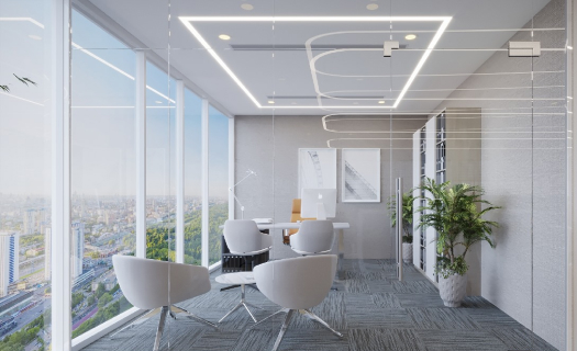 Glass-partitioned office meeting area fit-out in Dubai
